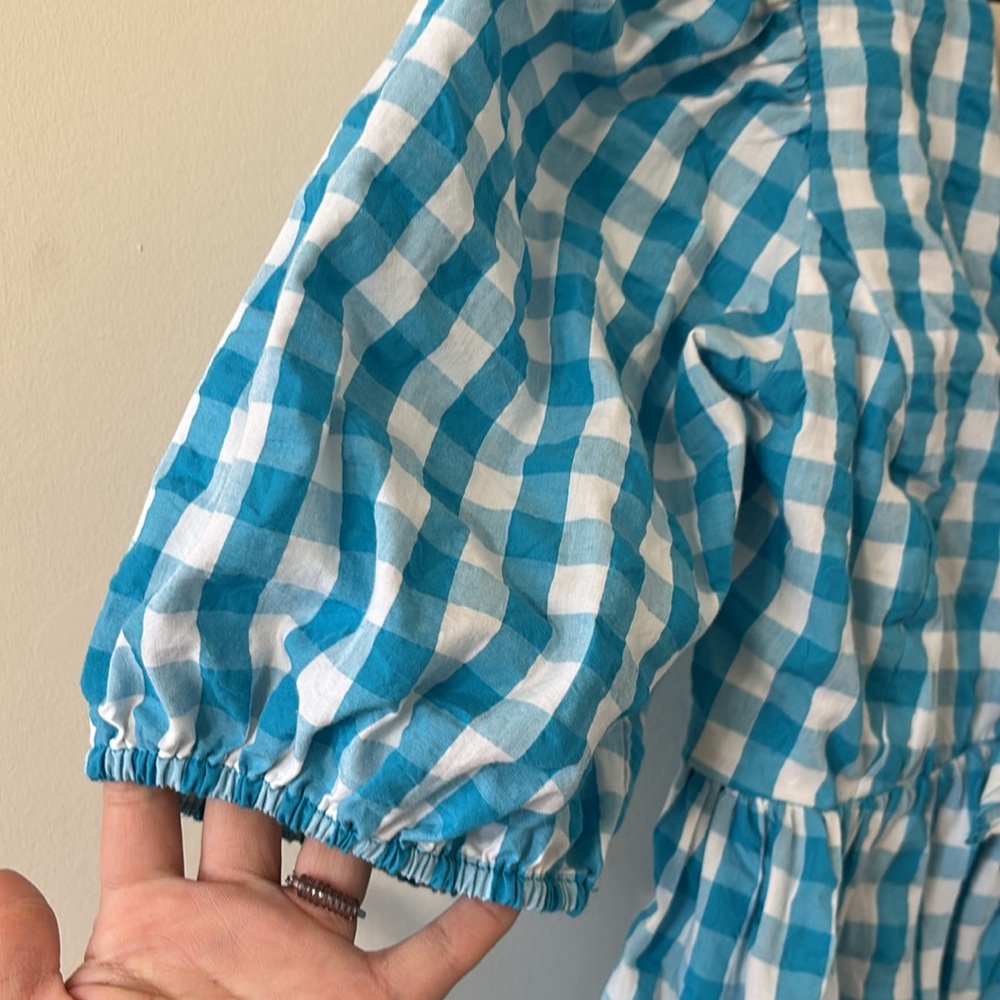 Lilly Pulitzer Sarafina Short Sleeve Turquoise Oasis Crinkle Gingham Size 14 NWT - Picture 5 of 8